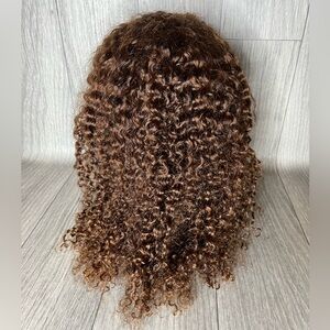 Medium Brown Curly Human hair Lace Front Wig 20 Inches With Baby Hairs A10
